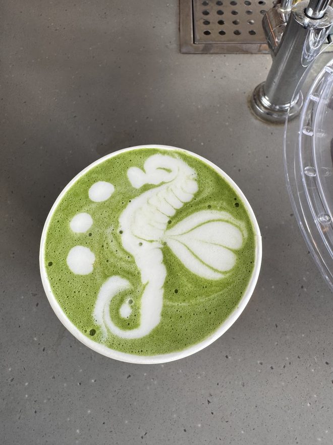 Matcha latte seen from above